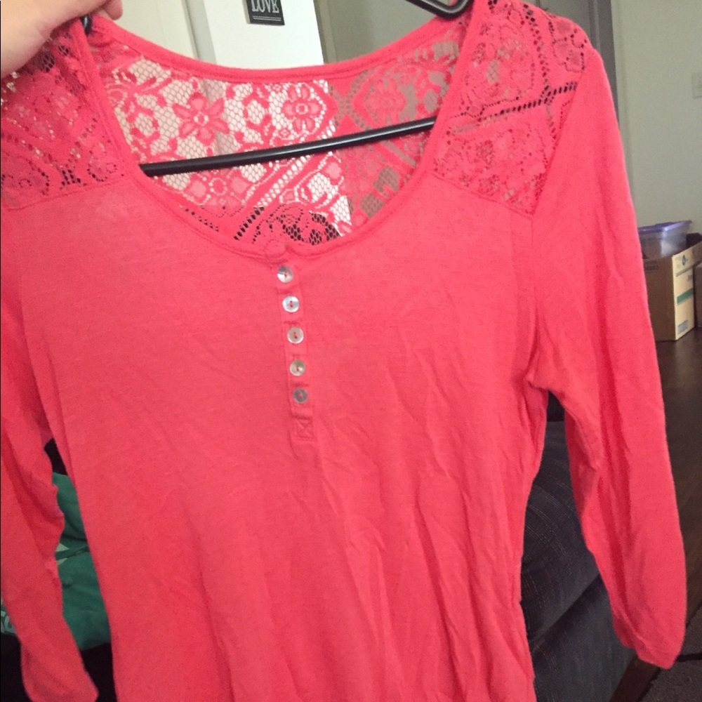 XS coral blouse with lace detail
